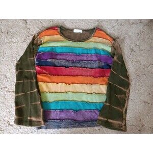 Collection Royal Hippie Boho Festival Long Sleeve Cotton Shirt Color Block L